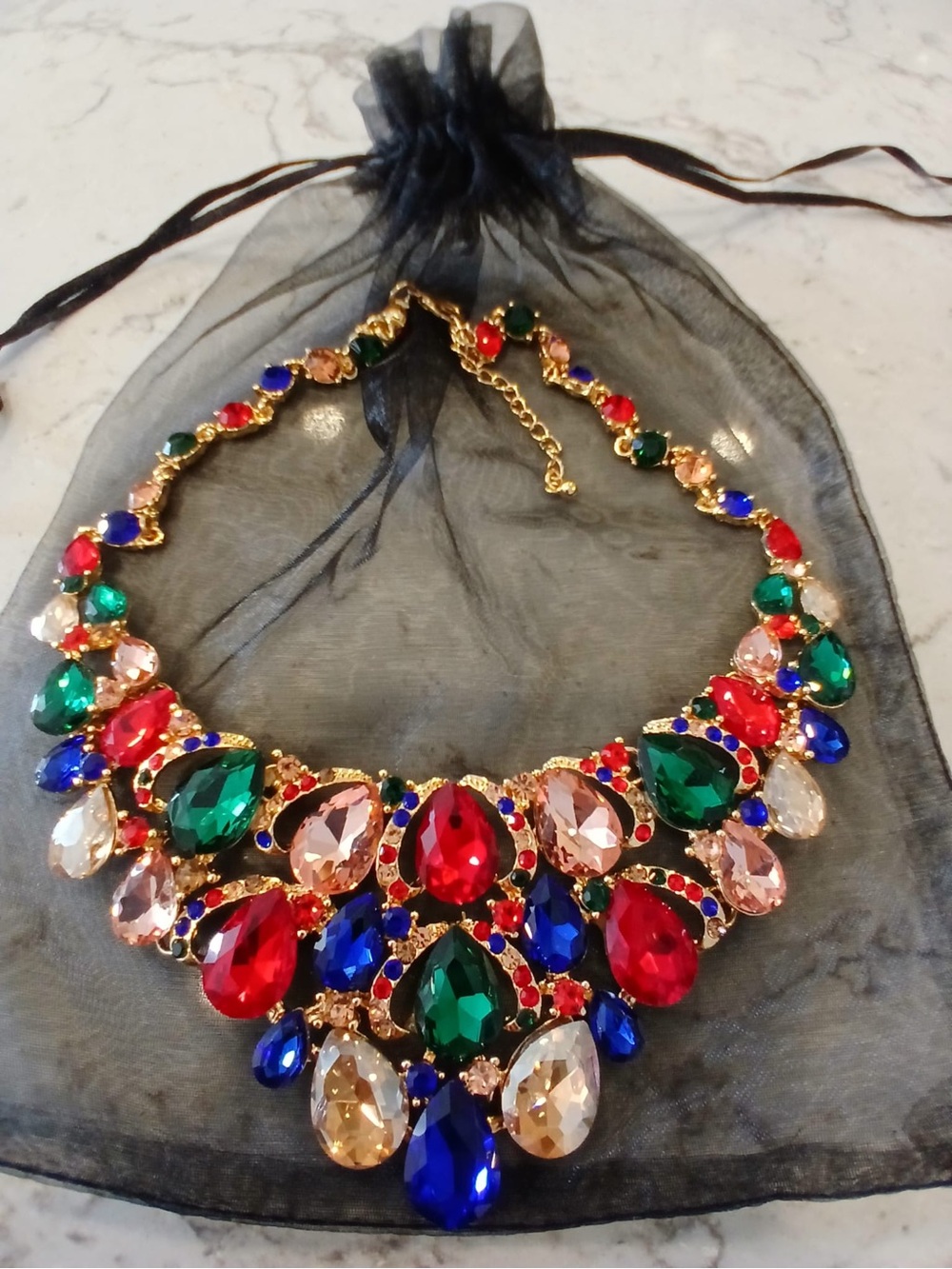 Multicolor Gem Teardrop Statement Necklace